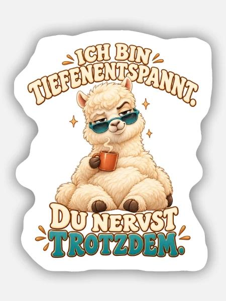 Lustige Sprüche - Alpaka mit Kaffee - Sticker Größe S (10 x 10 cm) - Mattweiß