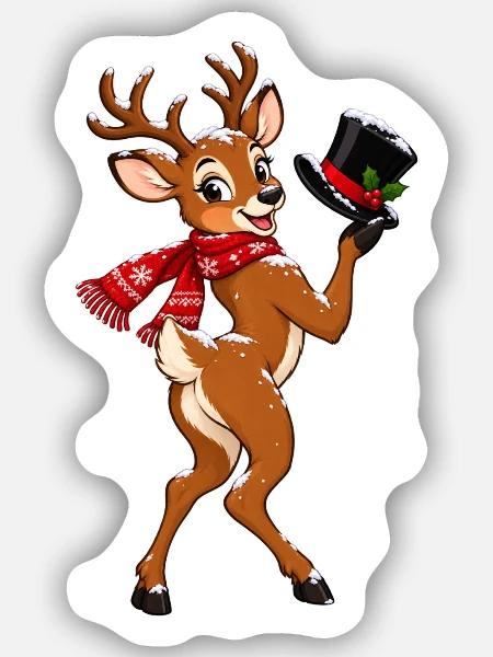 Winterhirsch mit Schal - Sticker Größe S (10 x 10 cm) - Mattweiß