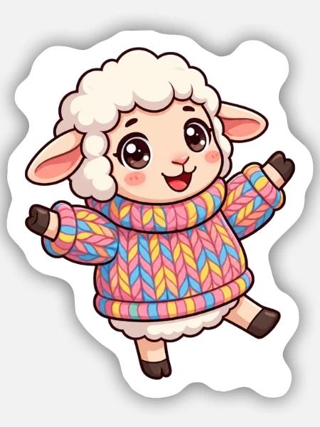 Farbenfrohes Wollschaf - Sticker Größe S (10 x 10 cm) - Mattweiß