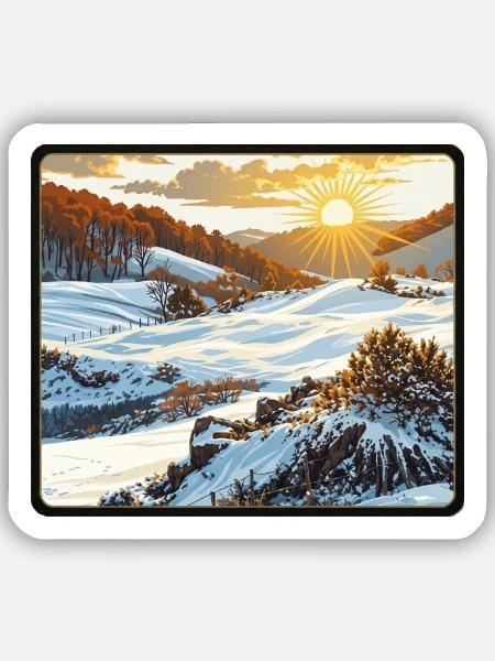 Wintersonnenaufgang in den Bergen - Sticker Größe S (10 x 10 cm) - Mattweiß
