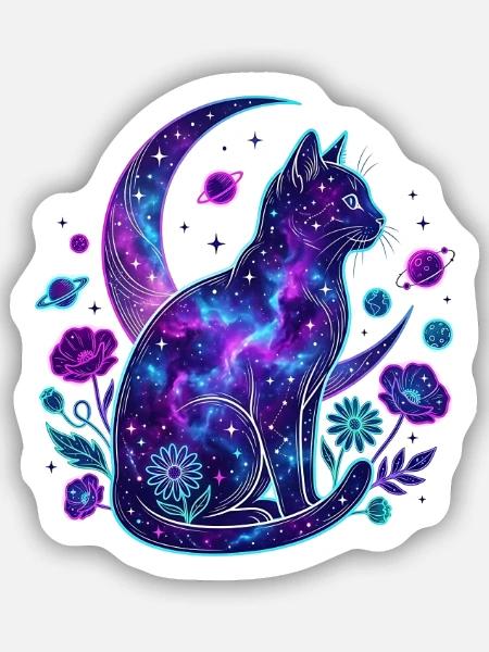 Galaktische Katze im Kosmos - Sticker Größe S (10 x 10 cm) - Mattweiß