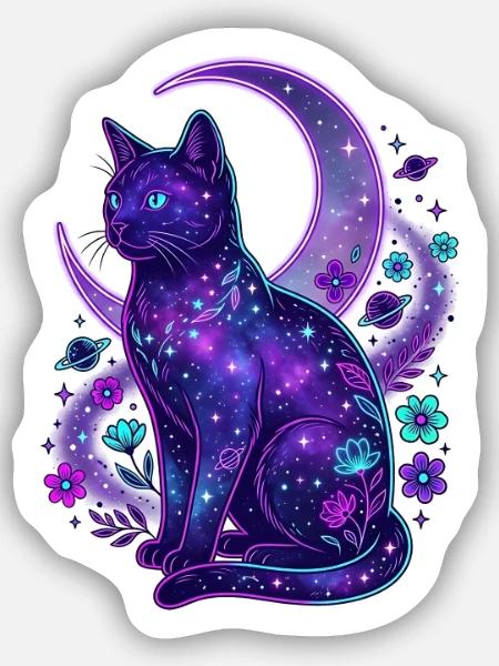 Galaktische Mondkatze - Sticker Größe S (10 x 10 cm) - Mattweiß