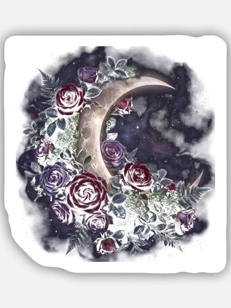 Mondrose im Sternenhimmel - Sticker Größe S (10 x 10 cm) - Mattweiß