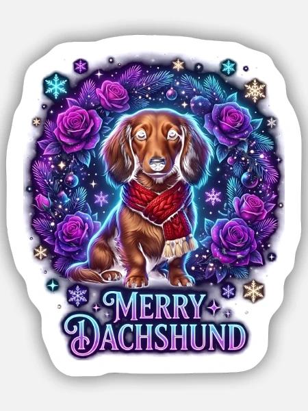 Winterdackel Rosenzauber - Sticker Größe S (10 x 10 cm) - Mattweiß