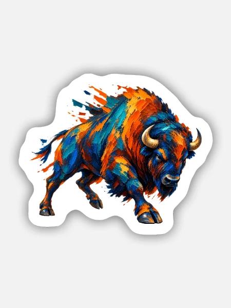Chromatischer aufladender Bison - Sticker Größe S (10 x 10 cm) - Mattweiß
