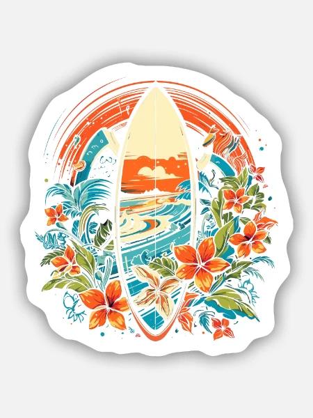 Cartoon Surfbrett - Sticker Größe S (10 x 10 cm) - Mattweiß