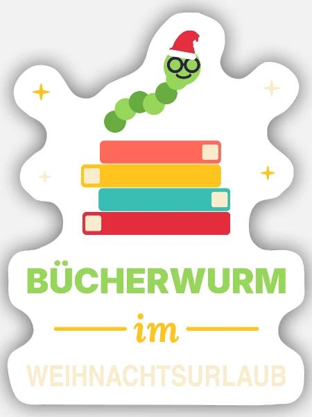 Bücherwurm im Weihnachtsurlaub – Leseratte - Sticker Größe S (10 x 10 cm) - Mattweiß