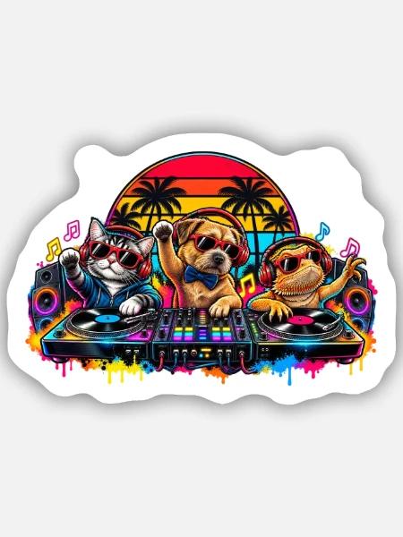 Palm Party DJ Pals - Sticker Größe S (10 x 10 cm) - Mattweiß
