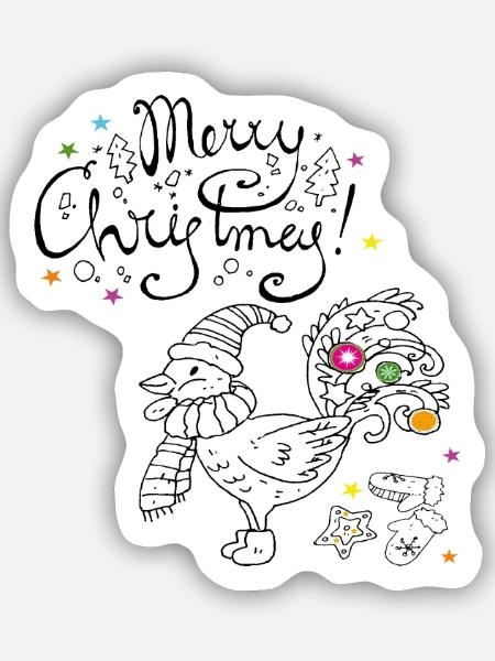 Weihnachtshuhn - Sticker Größe S (10 x 10 cm) - Mattweiß