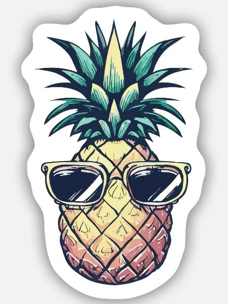 Ananas mit Sonnenbrille – Bunt - Sticker Größe S (10 x 10 cm) - Mattweiß