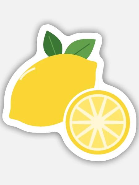 Zitrone mit Zitronenscheibe - Frucht Motiv - Sticker Größe S (10 x 10 cm) - Mattweiß