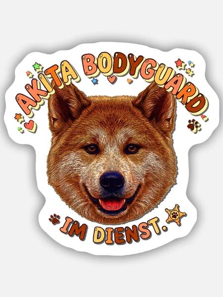 Akita Bodyguard Im Dienst - Sticker Größe S (10 x 10 cm) - Mattweiß