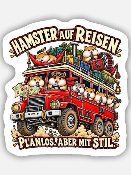 Hamsterreise mit Stil - Sticker Größe S (10 x 10 cm) - Mattweiß