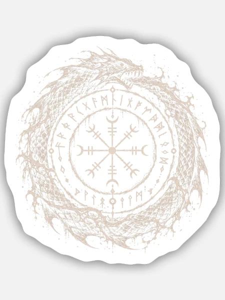 Jörmungandr mit Vegvisir im Runenring - Sticker Größe S (10 x 10 cm) - Mattweiß