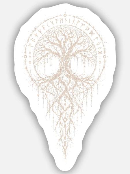Yggdrasil mit Wurzelstab in Hexentinte - Sticker Größe S (10 x 10 cm) - Mattweiß
