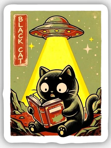 Leseabend unter UFO Lichtkatze - Sticker Größe S (10 x 10 cm) - Mattweiß