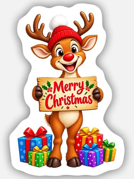 Rentier mit Geschenken - Sticker Größe S (10 x 10 cm) - Mattweiß