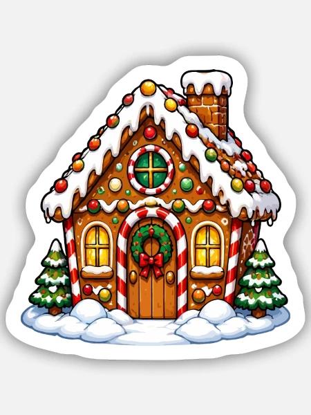 Lebkuchenhaus Winterzauber - Sticker Größe S (10 x 10 cm) - Mattweiß