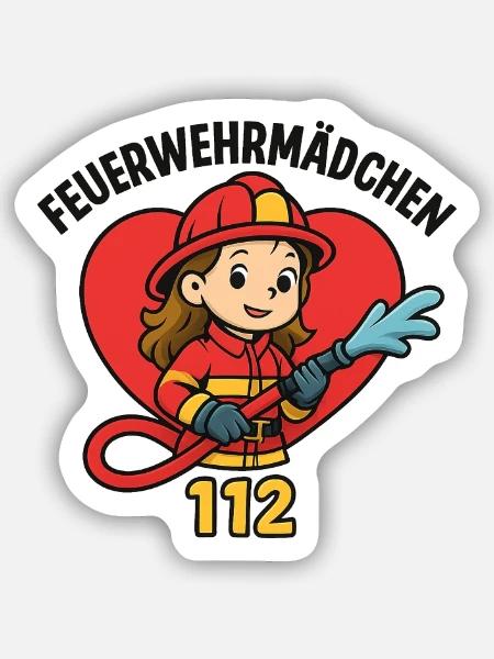 Feuerwehrmädchen 112 Herz - Sticker Größe S (10 x 10 cm) - Mattweiß