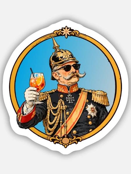 Kaiser Wilhelm mit Sonnenbrille und Cocktail - Sticker Größe S (10 x 10 cm) - Mattweiß