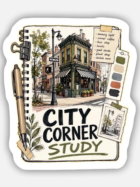 CITY CORNER STUDY - Sticker Größe S (10 x 10 cm) - Mattweiß