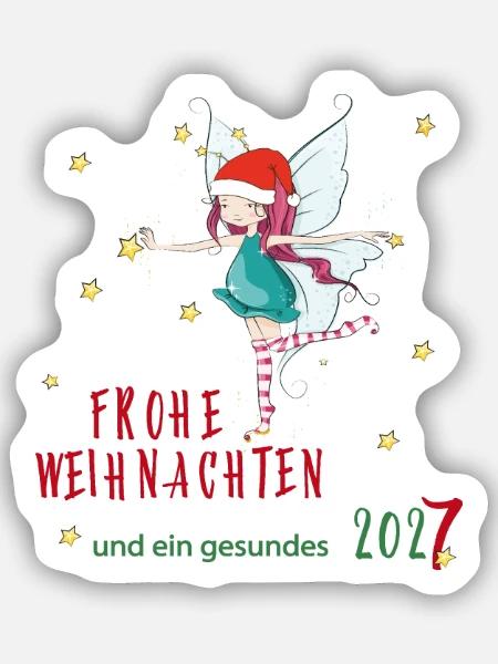 Weihnachtsfee mit Santa-Hut und Sternen - Sticker Größe S (10 x 10 cm) - Mattweiß
