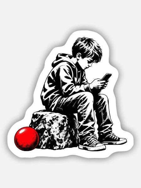 Schwarzweiß Jugend am Handy - Sticker Größe S (10 x 10 cm) - Mattweiß