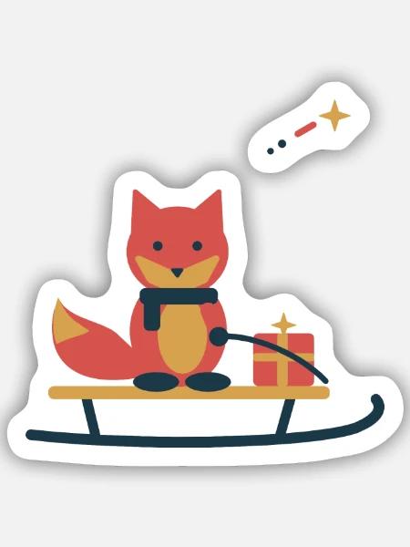 Fuchs auf dem Sternenschlitten – Wintermotiv - Sticker Größe S (10 x 10 cm) - Mattweiß