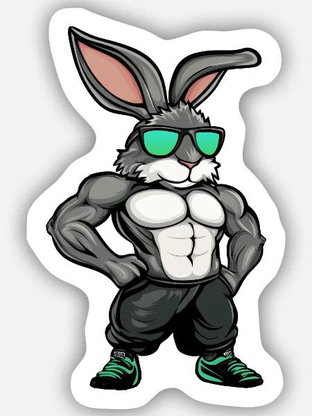 Fitness Hasen - Sticker Größe S (10 x 10 cm) - Mattweiß