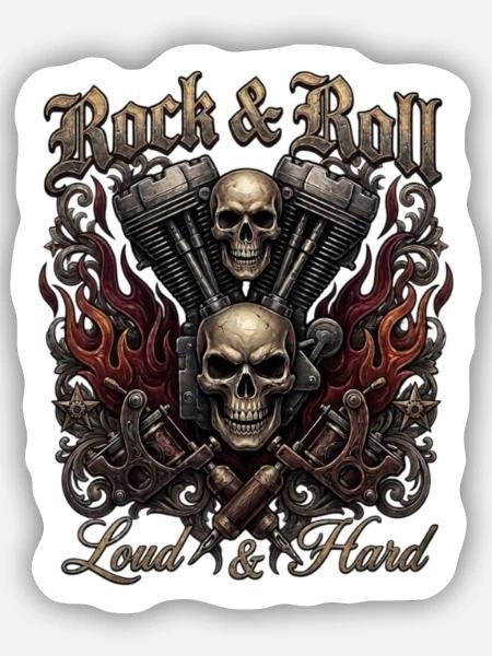 Rock & Roll Skull Flames - Sticker Größe S (10 x 10 cm) - Mattweiß