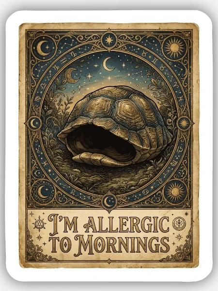 I'm Allergic To Mornings Turtle - Sticker Größe S (10 x 10 cm) - Mattweiß