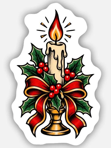 Kerzenbeleuchteter Stechpalmen-Weihnachtsbogen - Sticker Größe S (10 x 10 cm) - Mattweiß