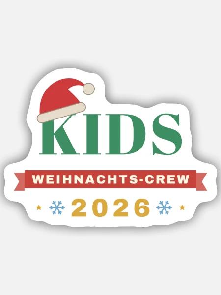Kids – Weihnachts-Crew 2026 Kinder Partnerlook - Sticker Größe S (10 x 10 cm) - Mattweiß