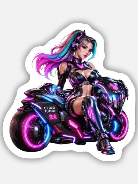 Cyber-Neon-Moto-Königin - Sticker Größe S (10 x 10 cm) - Mattweiß