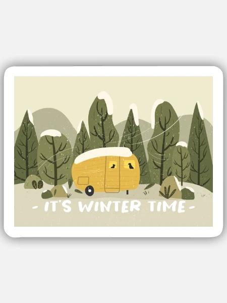 Retro Wohnmobil Winter Ready - Sticker Größe S (10 x 10 cm) - Mattweiß