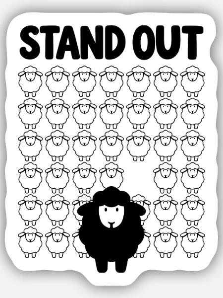 Schwarzes Schaf – Stand Out - Sticker Größe S (10 x 10 cm) - Mattweiß