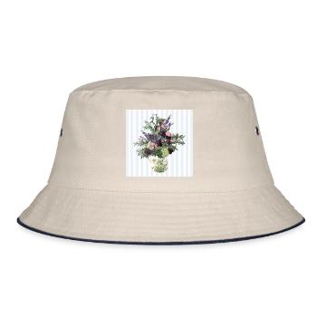 Stillleben Blumenvase Blumenstrauß Vintage in Öl - Bucket Hat - Natur/Navy - Vorne