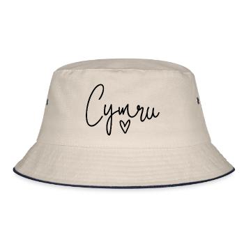 Cymru Calon Wales Herz - Bucket Hat - Natur/Navy - Vorne