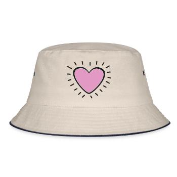 Pastel Pink Heart Radiant Charm - Bucket Hat - ecru/navy - Front