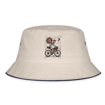 Skeleton Gravel Bike Linoleumschnitt - Bucket Hat - Natur/Navy - Vorne