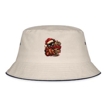 Merry Christmas Time – Cute Black Cat Christmas - Bucket Hat - Natur/Navy - Vorne
