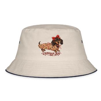 Unwrap Joy Christmas Dachshund - Bucket Hat - Natur/Navy - Vorne