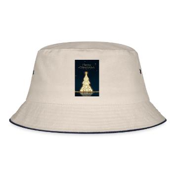 Goldener Weihnachtsbaum, isoliert am Sternenhimmel - Bucket Hat - Natur/Navy - Vorne
