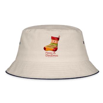 Frohe Weihnachten Strickstrümpf - Bucket Hat - Natur/Navy - Vorne