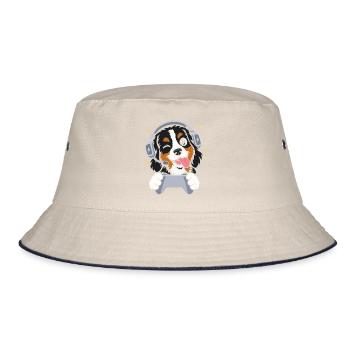 Gaming Berner Sennenhund mit Headset u Controller - Bucket Hat - Natur/Navy - Vorne