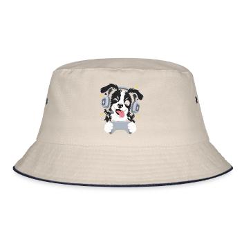 Gaming Border Collie mit Headset und Controller - Bucket Hat - Natur/Navy - Vorne
