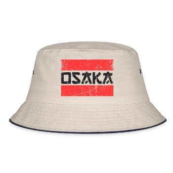 Osaka Japan Grunge Rot Streifen Japanische Stadt - Bucket Hat - Natur/Navy - Vorne