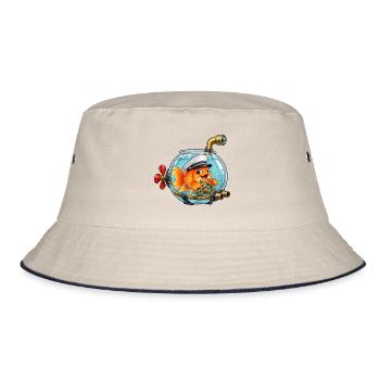 Goldfisch als Kapitän im verrückten Fischglas - Bucket Hat - Natur/Navy - Vorne
