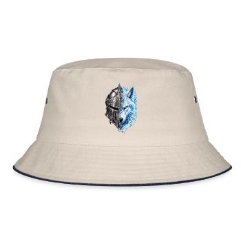 Spektraler Wolf und Ritterhelm – Fantasie - Bucket Hat - Natur/Navy - Vorne