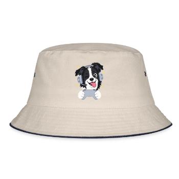 Gaming Border Collie mit Headset und Controller - Bucket Hat - Natur/Navy - Vorne